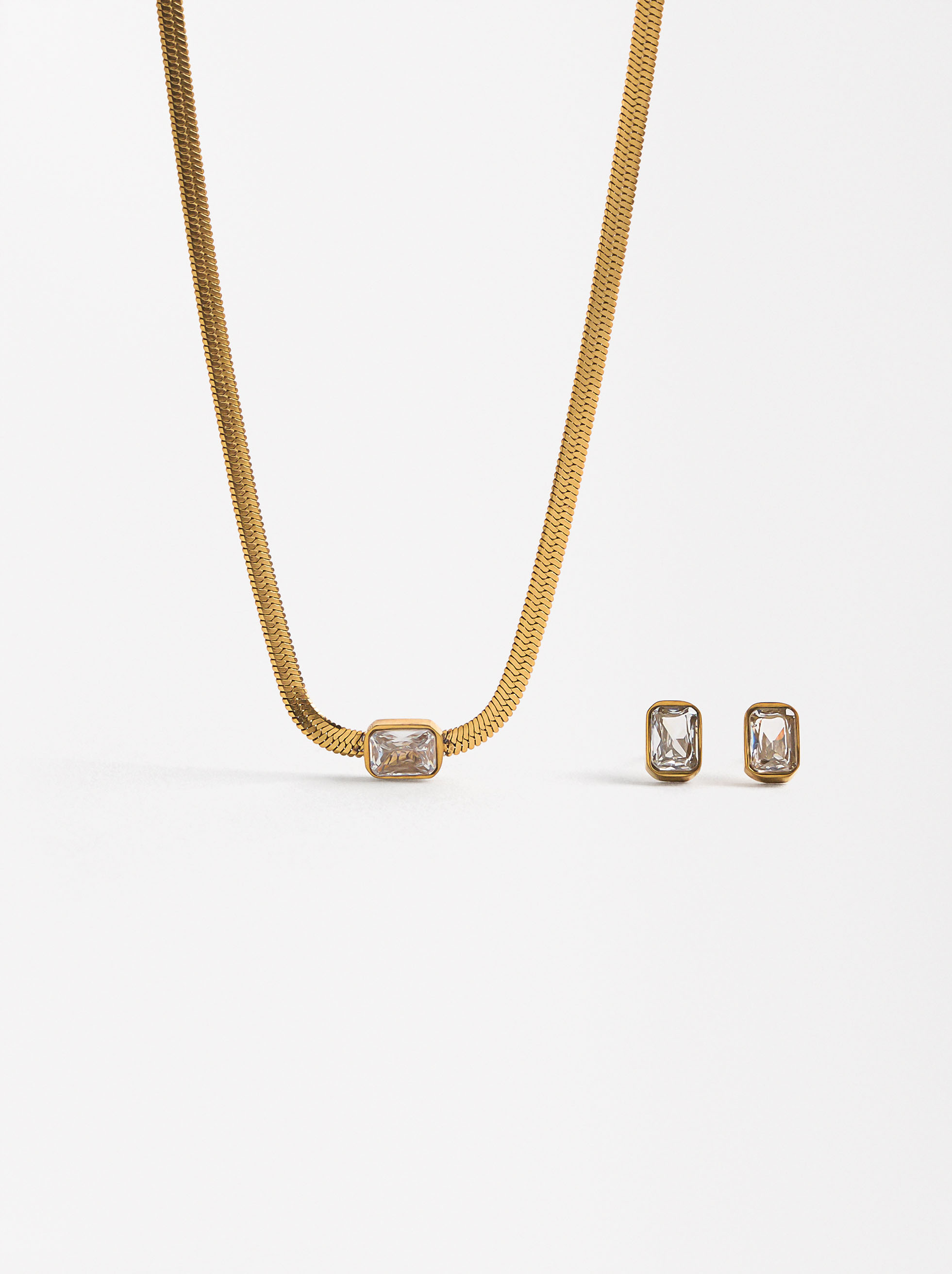 Set necklace and earrings with crystals - stainless steel image number 0.0