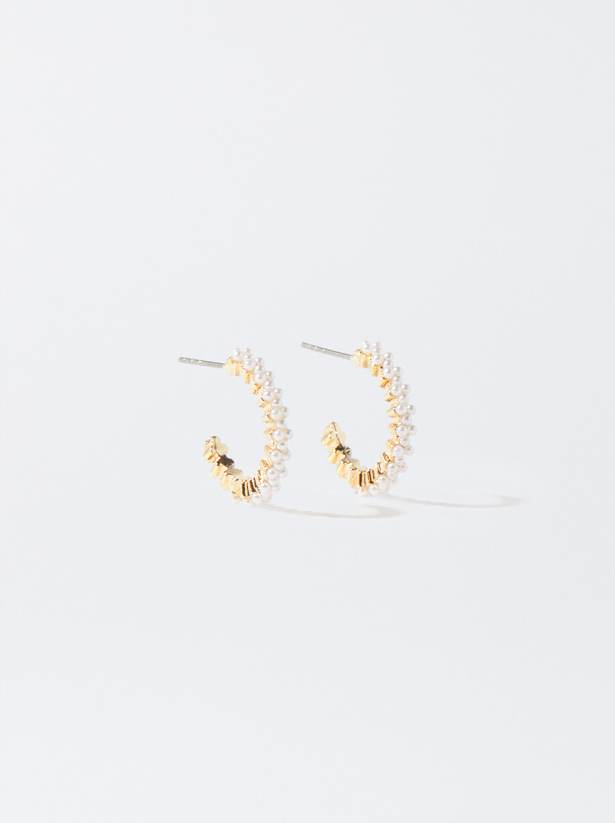 Gold-Toned Hoop Earrings With Faux Pearls image number 0.0